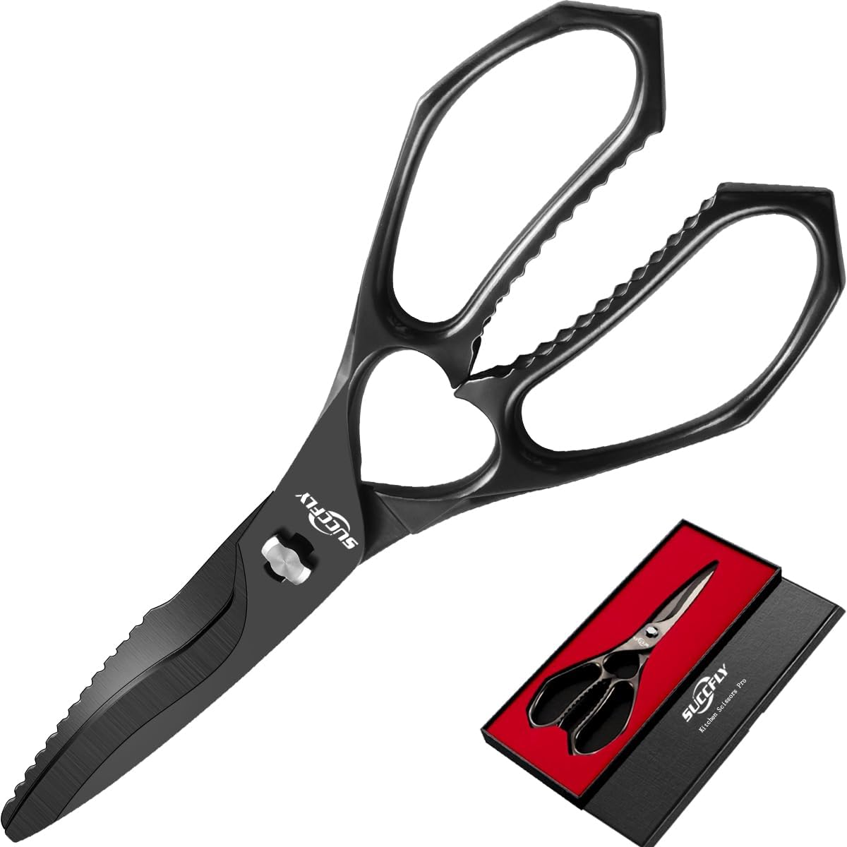 SUCCFLY Kitchen Scissors for Food，Premium Kitchen Shears Heavy Duty，8.8″Ultra Sharp Meat Scissors Detachable Blade，All Steel Poultry Shears Black Titanium Plated，Anti-Slip Cooking Scissor All Purpose