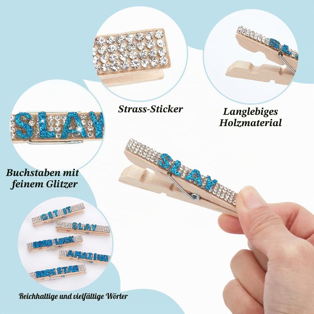 PLIGREAT 40 Stück Cheerleading Geist Clips Blau Strass Cheer Pins Bulk Cheerleader Geschenke Cheer Wäscheklammern für Team Rucksäcke Wettbewerb Pins Sport Mädchen Party Gastgeschenke Zubehör