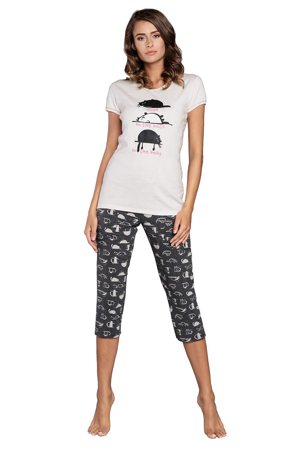 Italian Fashion Damen Pyjama Set - Baumwolle Schlafanzug Mit Langen Ärmeln