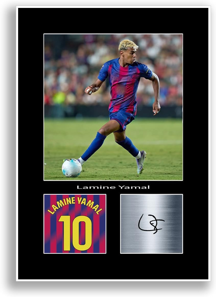 LJW Prints Poster photo dédicacée du joueur de football Lamine Yamal 2025-2026 pour les fans et supporters de Barcelone