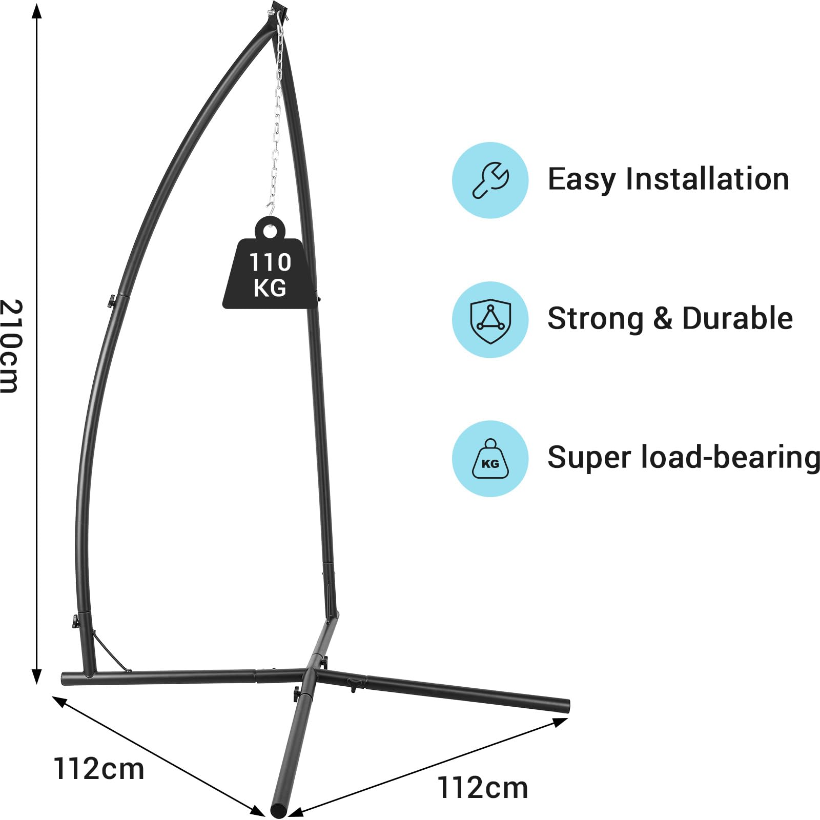 Supporto Per Amaca E Sedia Sospesa | Struttura Metallica Portata 110kg | Regolabile In Altezza | Per Interno/Esterno - Foto 12