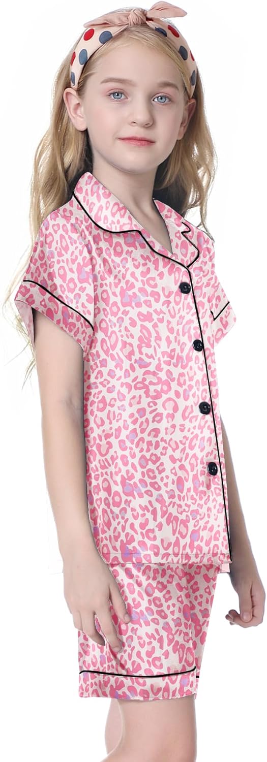 Umeyda Women & Girls Pajamas Set, Soft Satin Lightweight Silk Button-Down Top with Shorts 2 Piece PJS for Mom Boys Kids Gifts - Image 4