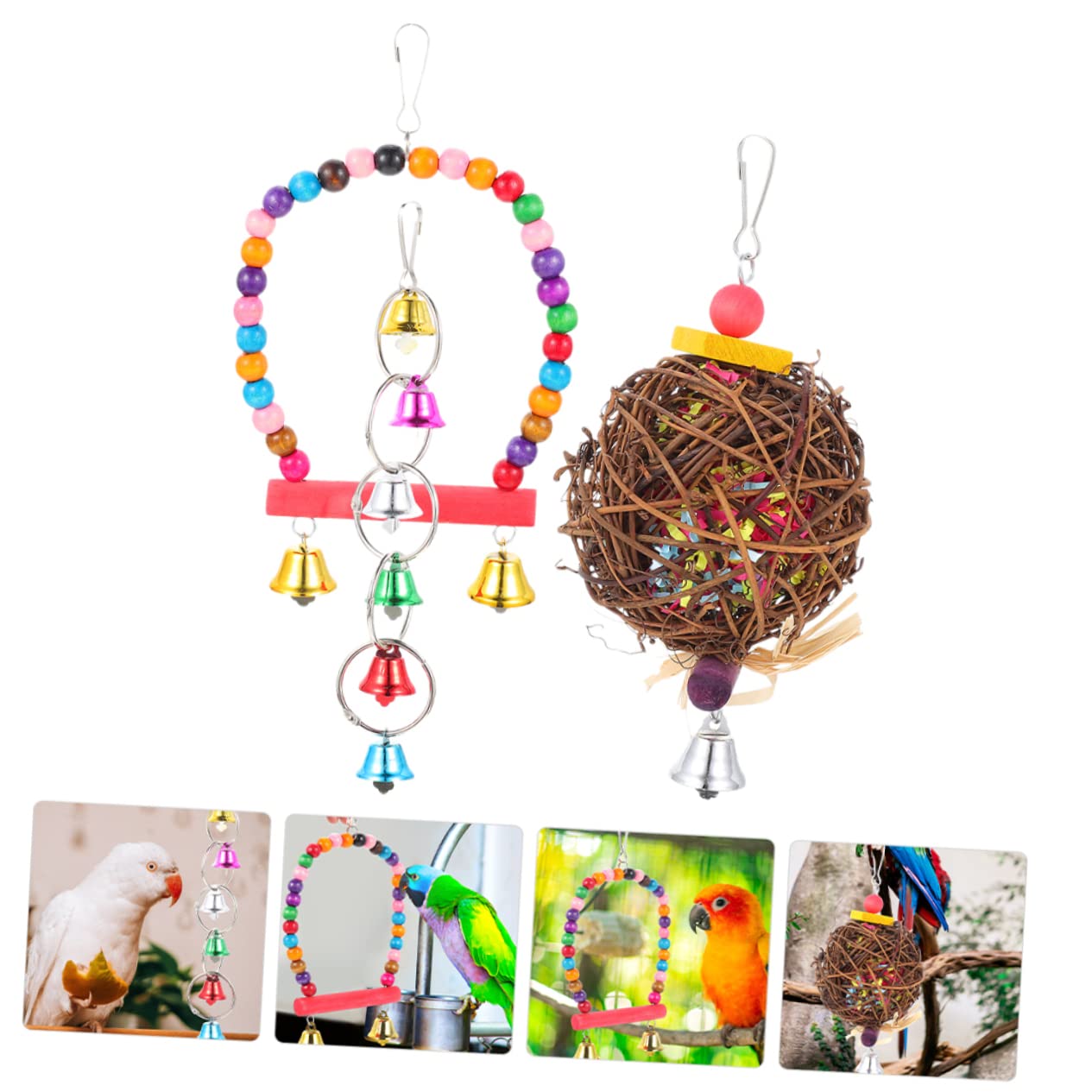 BESPORTBLE 9pièces Jouets Suspendus pour Perroquets Accessoires De Cage à Oiseaux Jouets à Mâcher pour Oiseaux De Jeu pour Exotiques