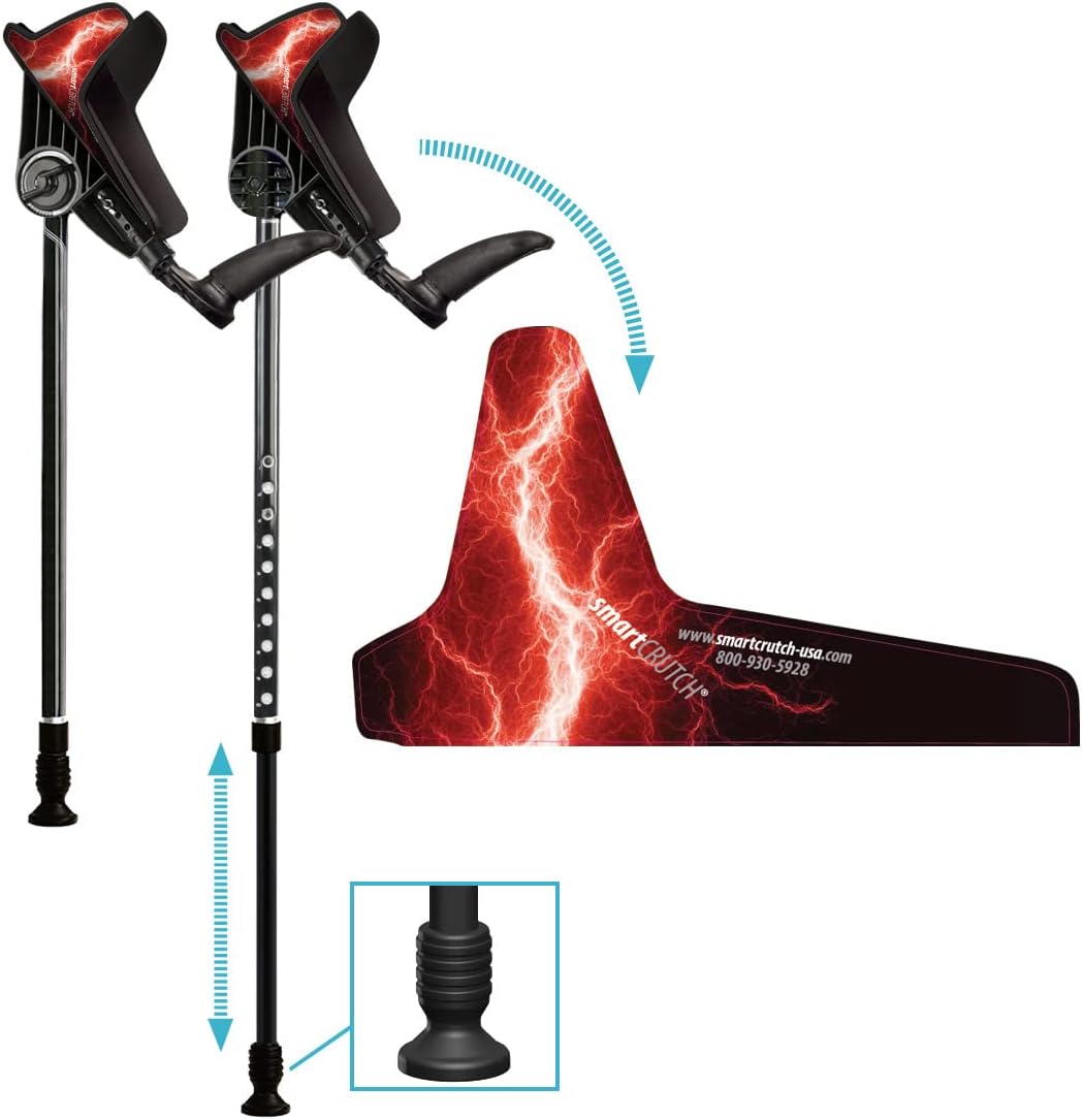 Ergonomic Custom Forearm Crutches for Adults, Multiple Colors, Adjustable Forearm Rotates 15-90 Degrees - Heights 4'4" to 6'4" - 265 lbs Non Weight Bearing