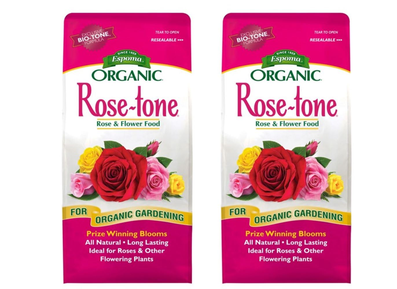 Espoma Organic Rose-Tone 4-3-2 Organic Fertilizer for All Types of Roses and Other Flowering Plants. Promotes Vigorous Green Growth and Abundant Blooms. 4 lb. Bag - 2 Pack