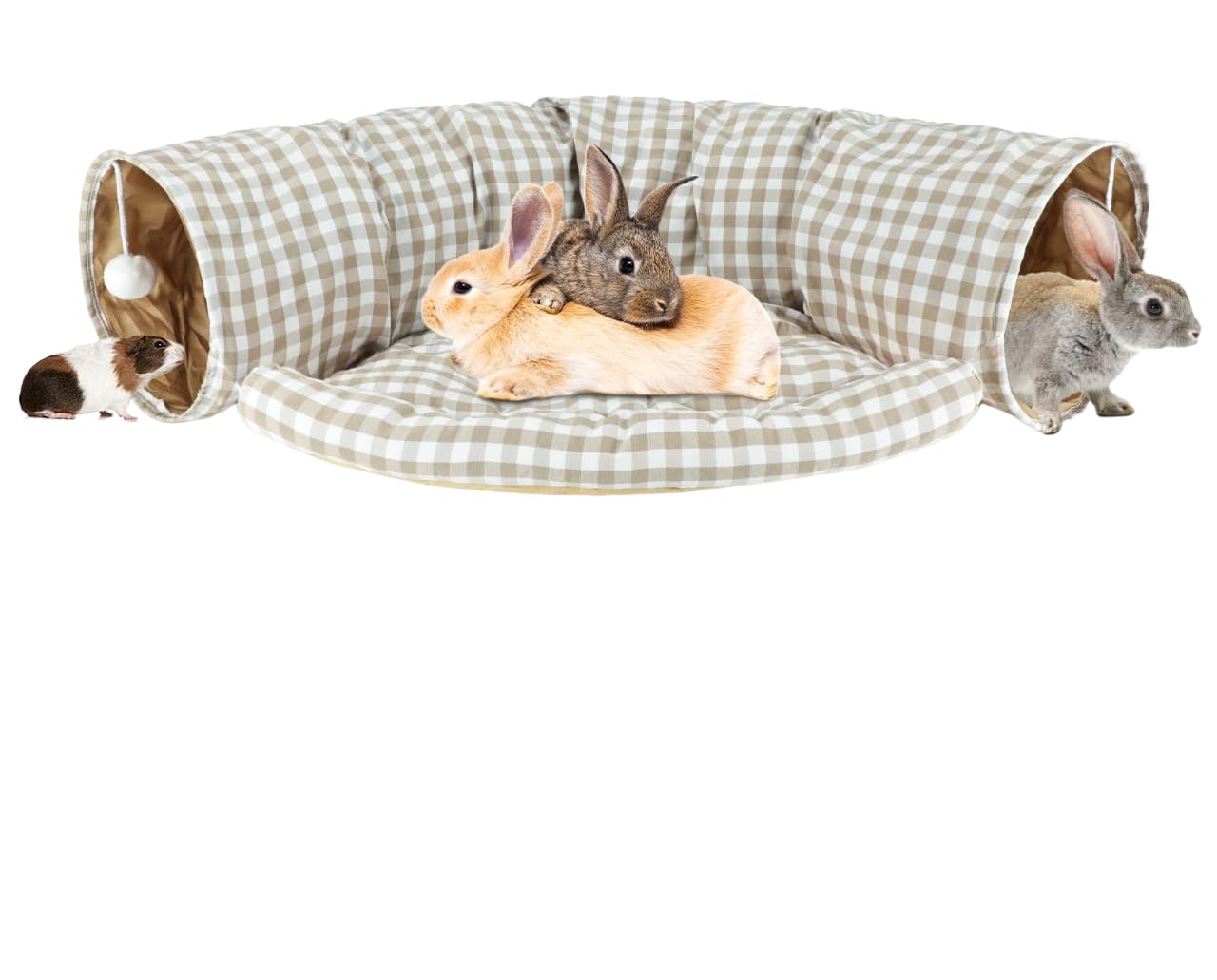 BWOGUE 2-in-1 Collapsible Pet Tunnel Bed with Removable Mat Interactive Hideout Toy Built-in for Small Animals like Cats Rabbits Guinea Pigs