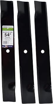 Maxpower 561133B USA MADE 3 Blade Set | For 54" Cut Hustler Mowers Replaces 601124, 797696, Spartan 438-0001-00