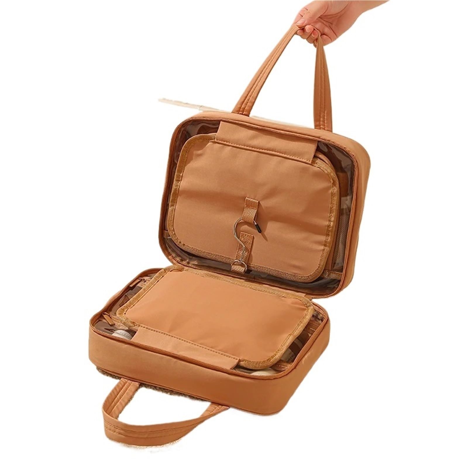 Borsa for cosmetici sospesa da 2 pezzi for donna, organizer portatile for trucco, borse toilette viaggio di grande capacità Per Viaggi(Langmu Black)