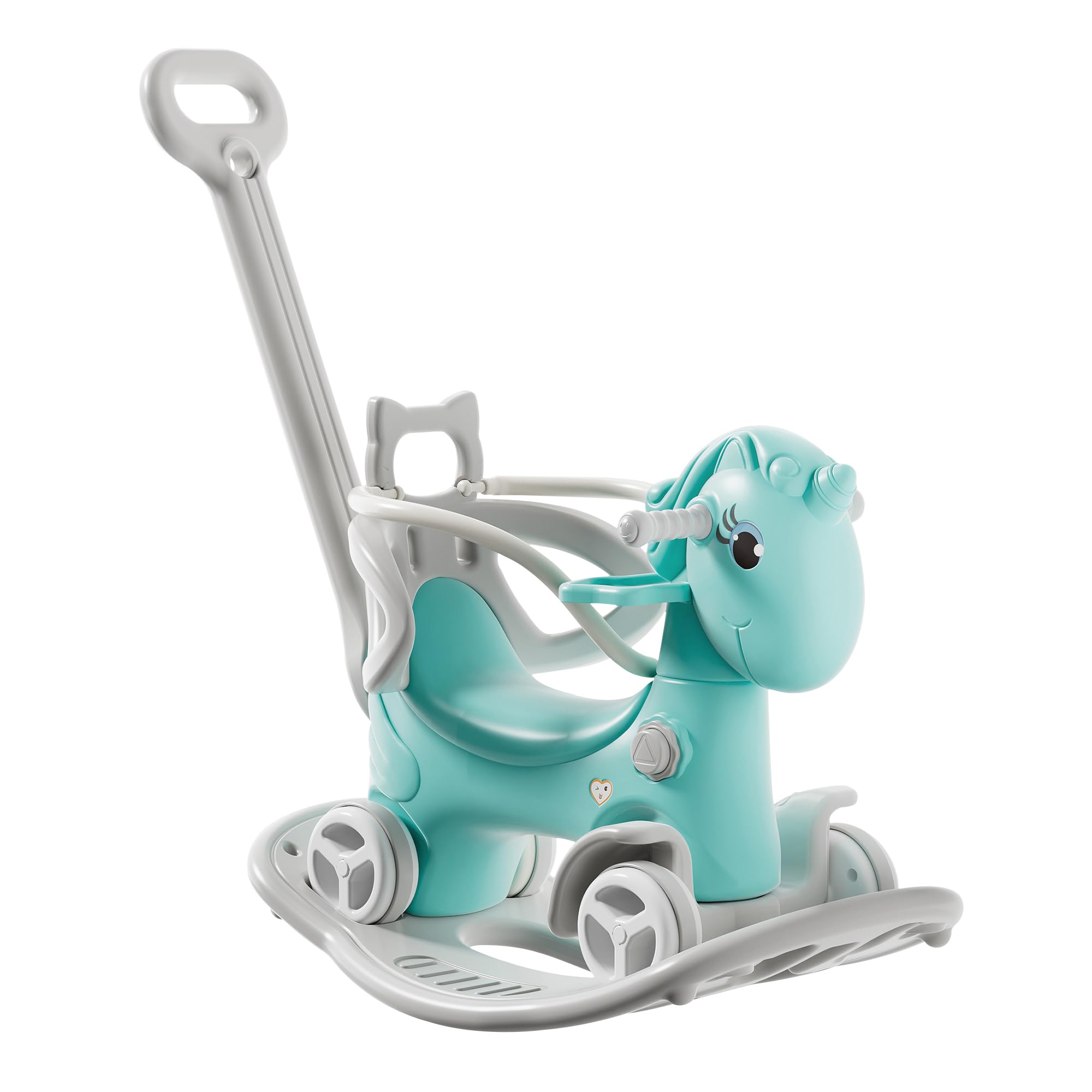 4 in 1 Rocking Horse for Toddlers 1.5-3 Years Old, Balance Bike Ride On Toys with Push Handle, Baby Rocking Toy Backrest and Balance Board for Baby
