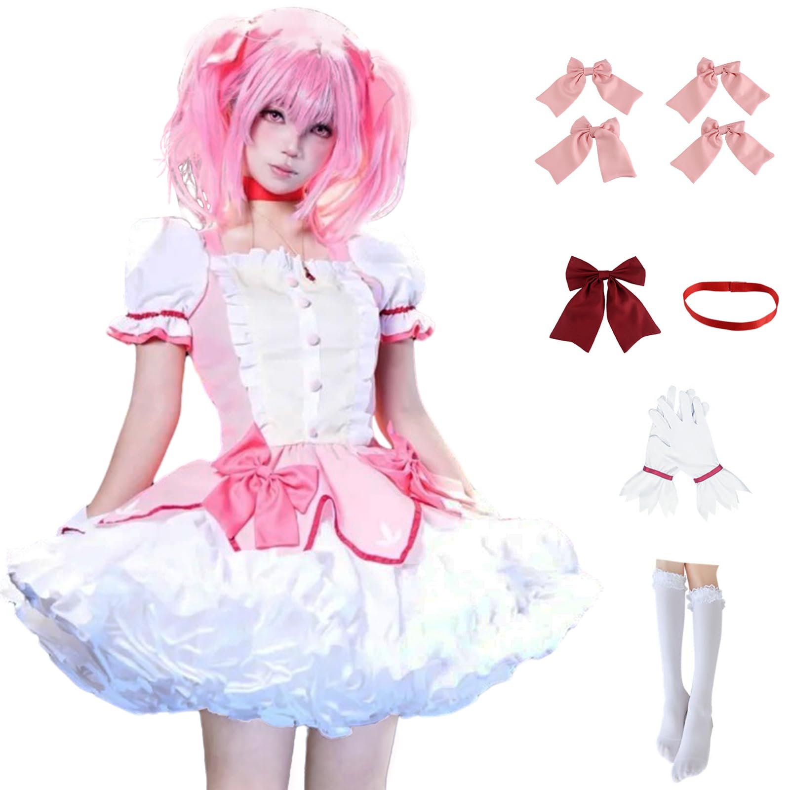 Anime Women Girls Pink Maid Dress Cosplay Costume Uniform Skirt Halloween Outfits with So…