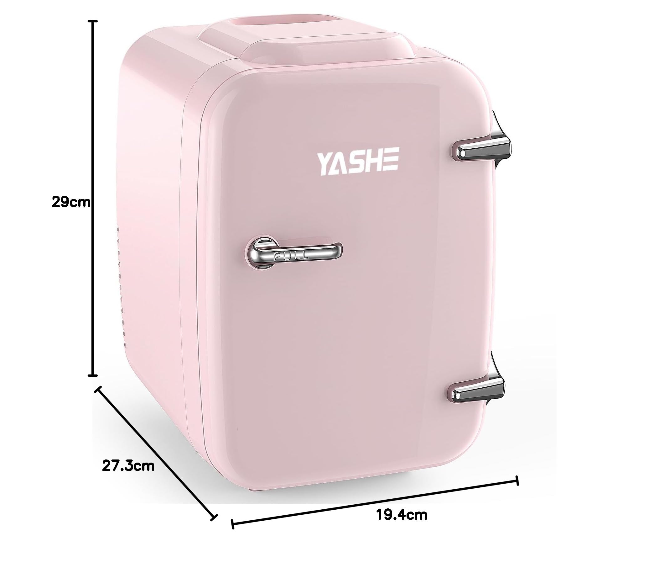 YASHE Mini Fridge, 4 Liter/6 Cans Portable Cooler and Warmer, AC/DC Power Small Fridge, Quiet Desk Skincare Fridge for Beauty Drinks Medicine, Mini Fridge for Bedrooms Office Dorm Car Travel, Pink — view 10