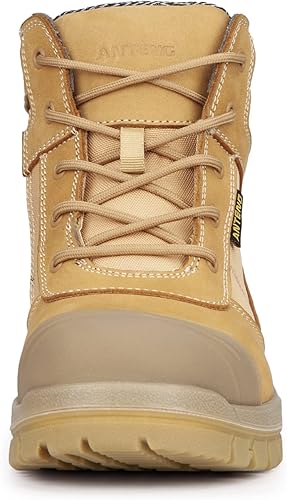 Miniatura 4 de Botas de trabajo para hombre, piel nobuck con puntera de acero, cremallera YKK, 6 pulgadas, SD, antipinchazos (AT501, trigo)