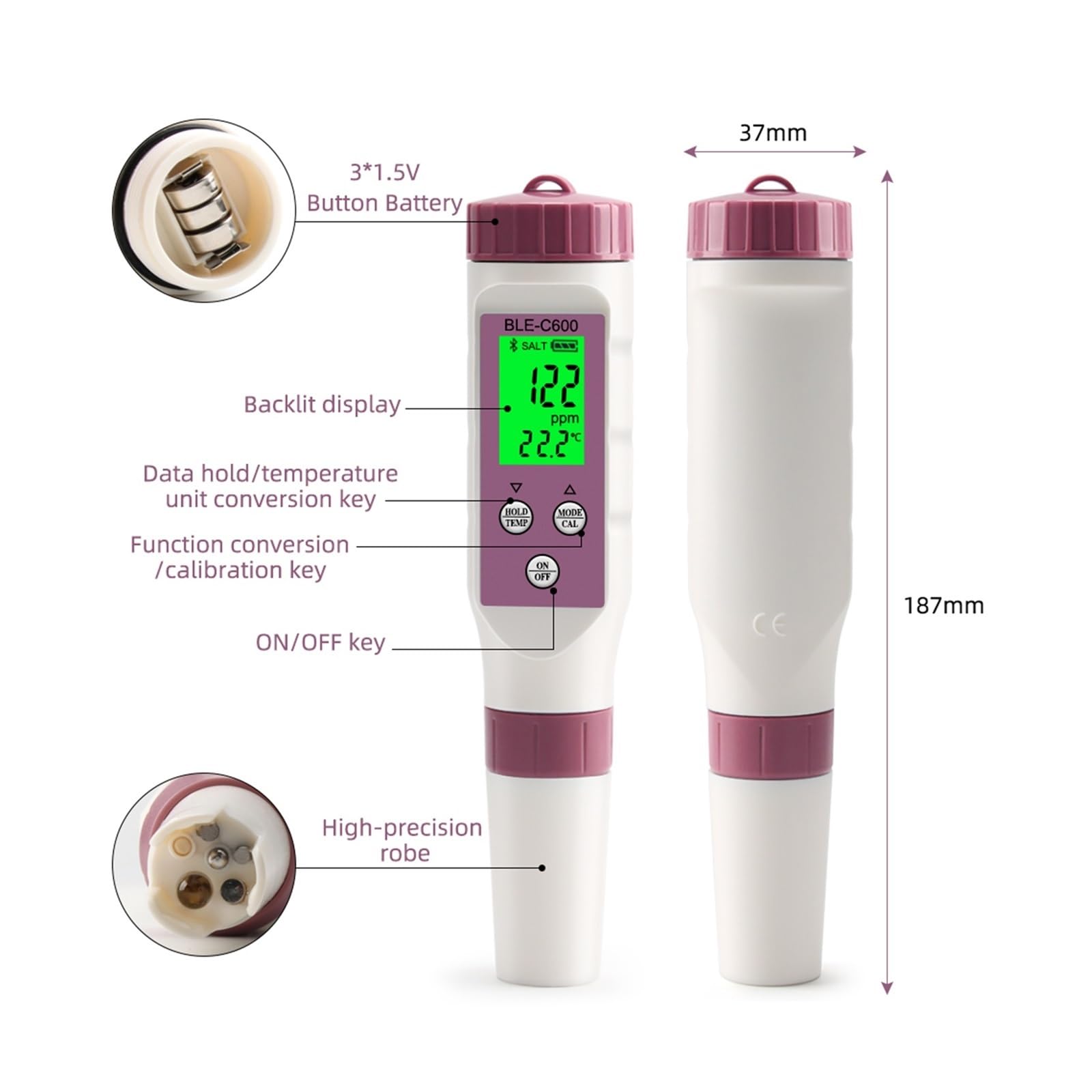 miernik PH, 7 w 1 temperatura ORP EC TDS zasolenie SG miernik PH Online Blue Tooth tester ści wody kontrola aplikacji do akwarium laboratoryjnego do picia