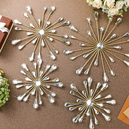 Hicarer 4 Pcs Wall Decor Teardrop Crystal 3D Wall Art Hanging Rhinestone Starbursts Radial Metal Artwork Wall Decor Modern Accent Sculptures Wall Decorations For Home Office Bedroom thumb #7