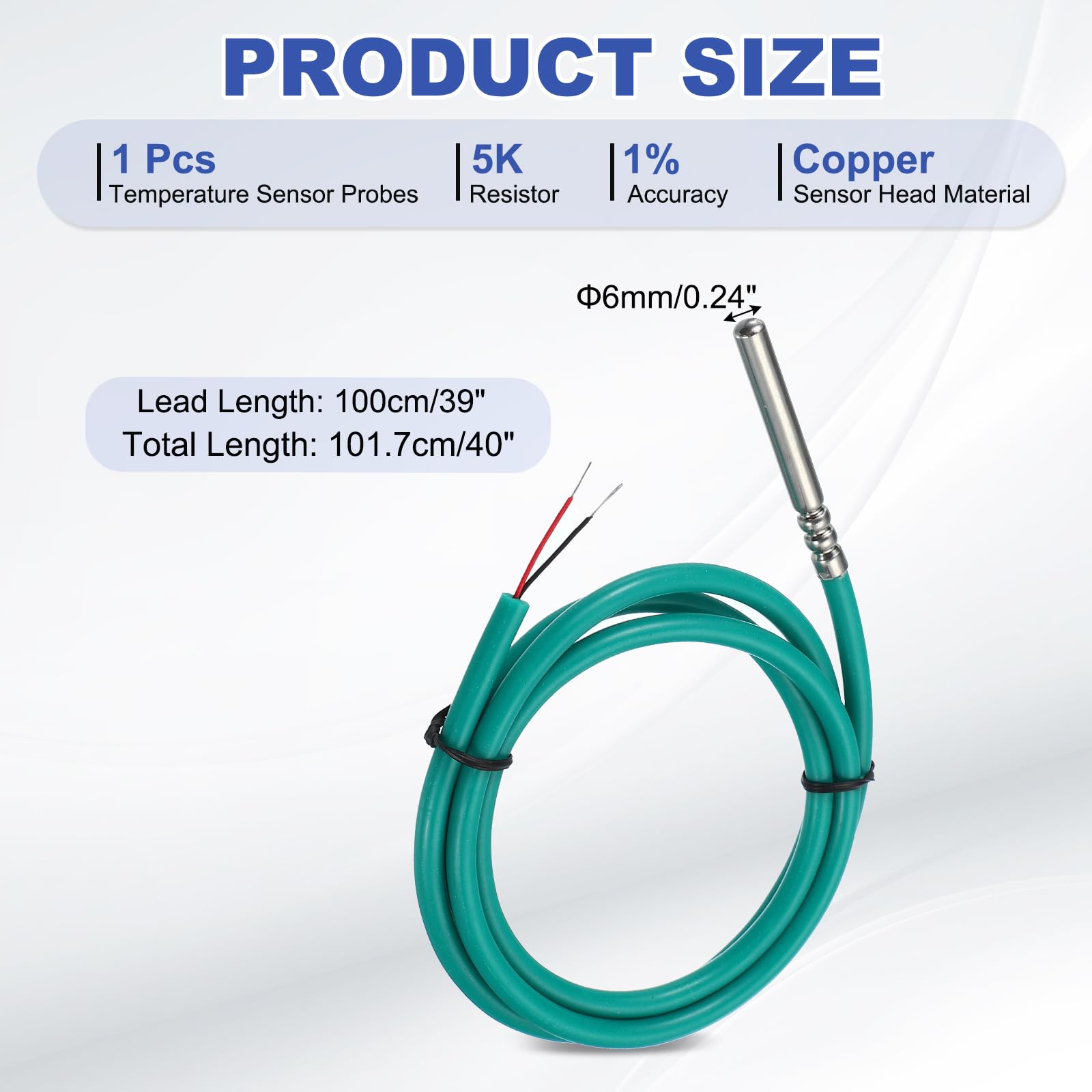 PATIKIL 5K NTC Temperature Sensor, 39 Inch 1% 3950 Waterproof Copper Temperature Sensor Probe Temp Sensor Digital Temperature Transmitter Extension for Air Conditioner Fridge, Green