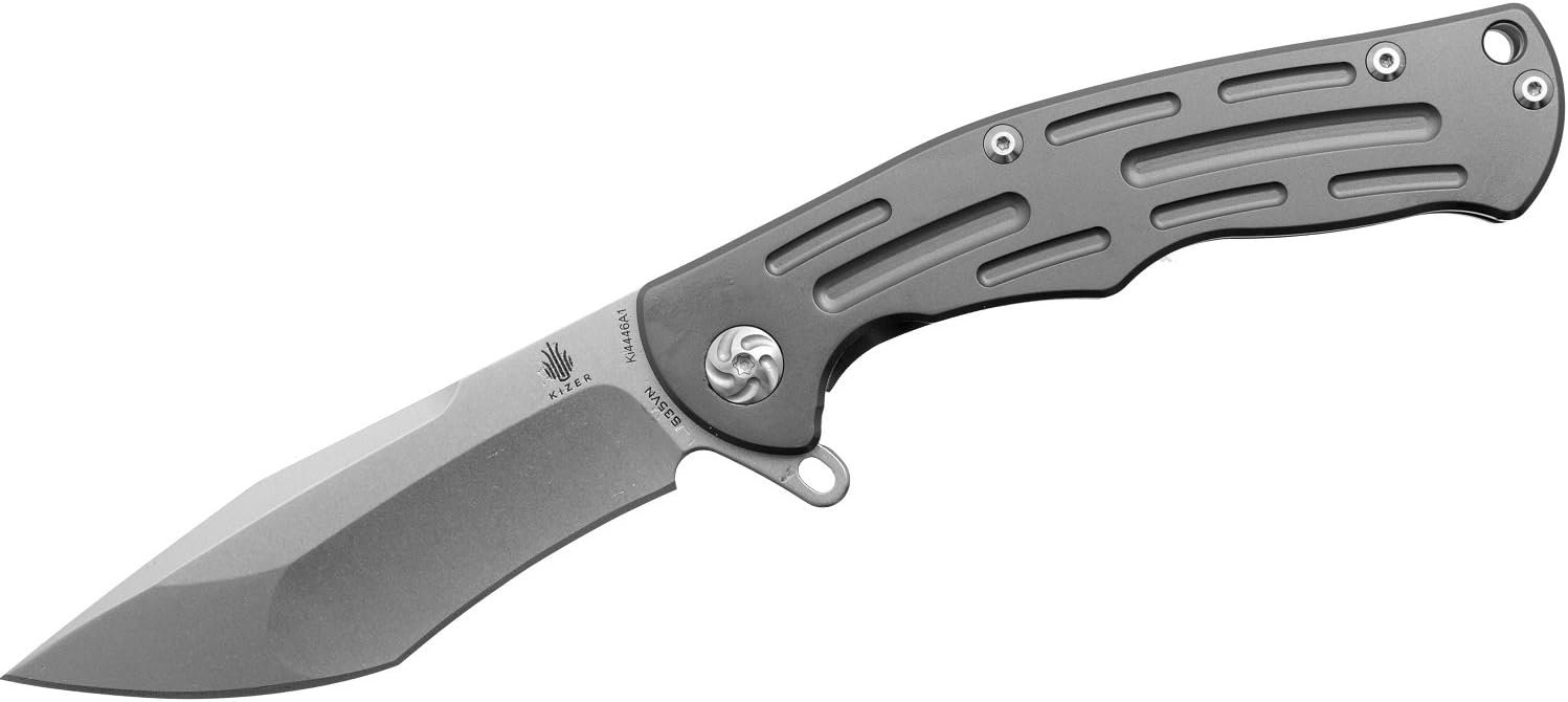 Kizer Cutlery Quicksilver 3.75" Flipper Ti Stonewash Tanto Plain Folding Camping Knives, Gray