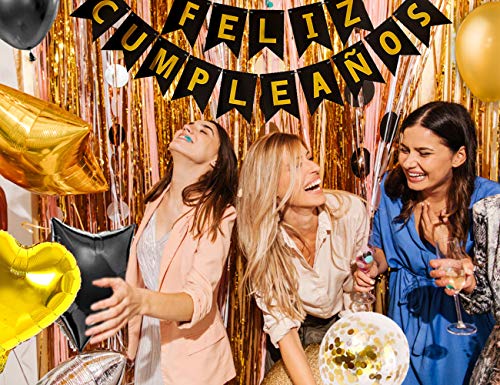 Kreatwow Spaanse verjaardagsdecoratie Zwart goud Feliz Cumpleaños Banner taart Topper Confetti ballonnen - Image 4