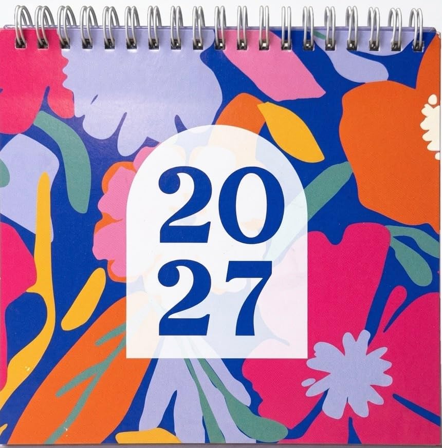 PaulStore 2027 Desktop Calendar – Month-to-View Flip Over Square Planner for Home, Office, and School Desk Organizer (Floral)