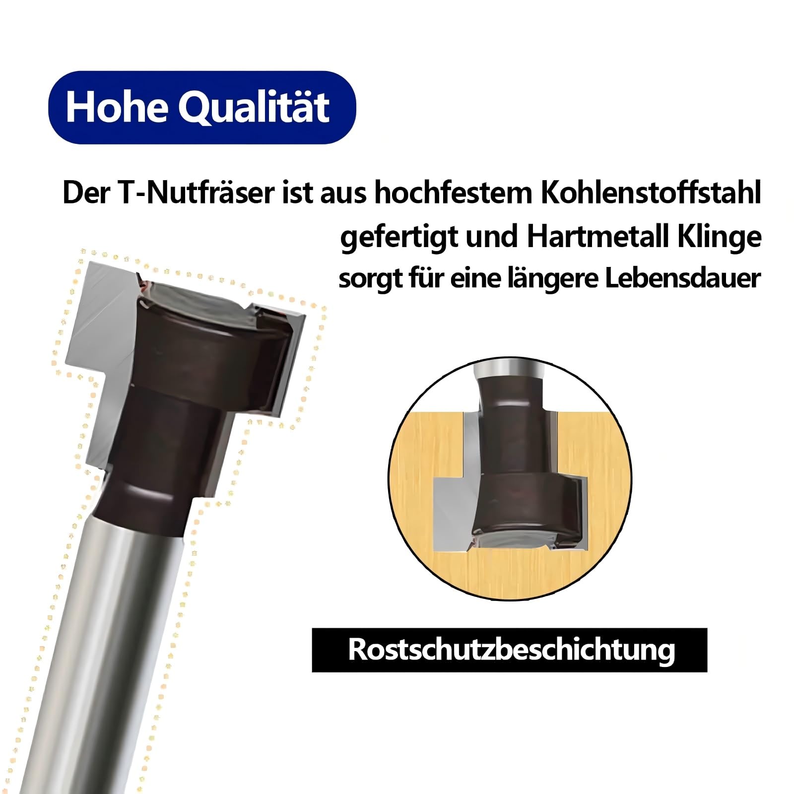 6-tlg. T-Nutfräser-Set 8mm Schaft – Hartmetall T Nut-Fräser Oberfräse, T-Track Schlitz, für Holz, Holzbearbeitung (Durchmesser 5.35/7/10/13/17/19mm)