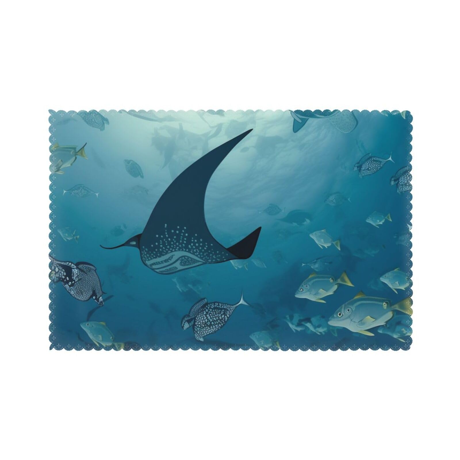 Manta Ray and Fish Printed Placemat Heat Resistant Place Mats Set of 6 PCS Washable Kitchen Table Mats, 12x18 Inch
