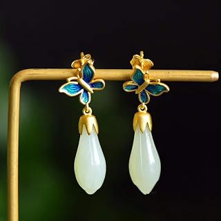 Silver Color Fashion Retro Natural Stone Flower Butterfly Earrings For Women High Quality Anniversary Jewelry Gift