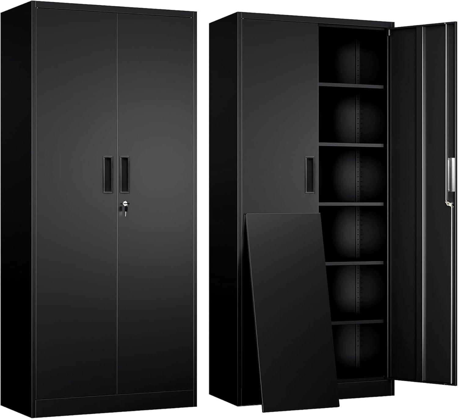 YEEZER Metal Storage Cabinet with Lockable Doors and 5 Adjustable Shelves, 180 CM Large Black Garage Cabinet, Steel Locker for Garage, Home Office,Black