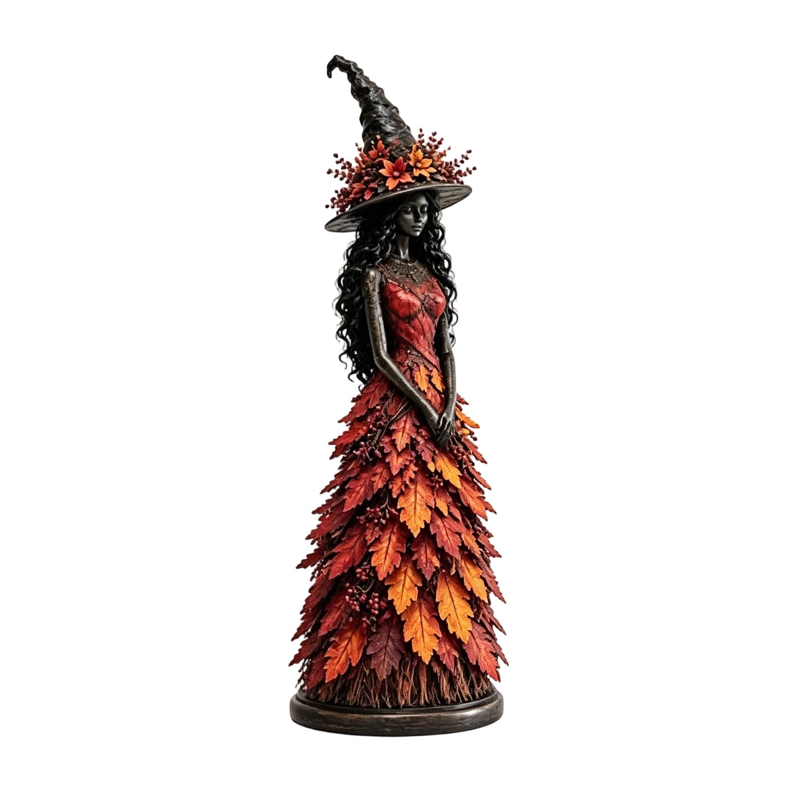 Pangboer Autumn Revelations Tabletop Witch Decor Resin Figurine For Seasonal Shelves, Painted Foliage Texture, Mantel Centerpiece, Display Accent Enchanting Autumn Witch Figurine Halloween Fall Statue Tabletop Decor Mantel Shelf