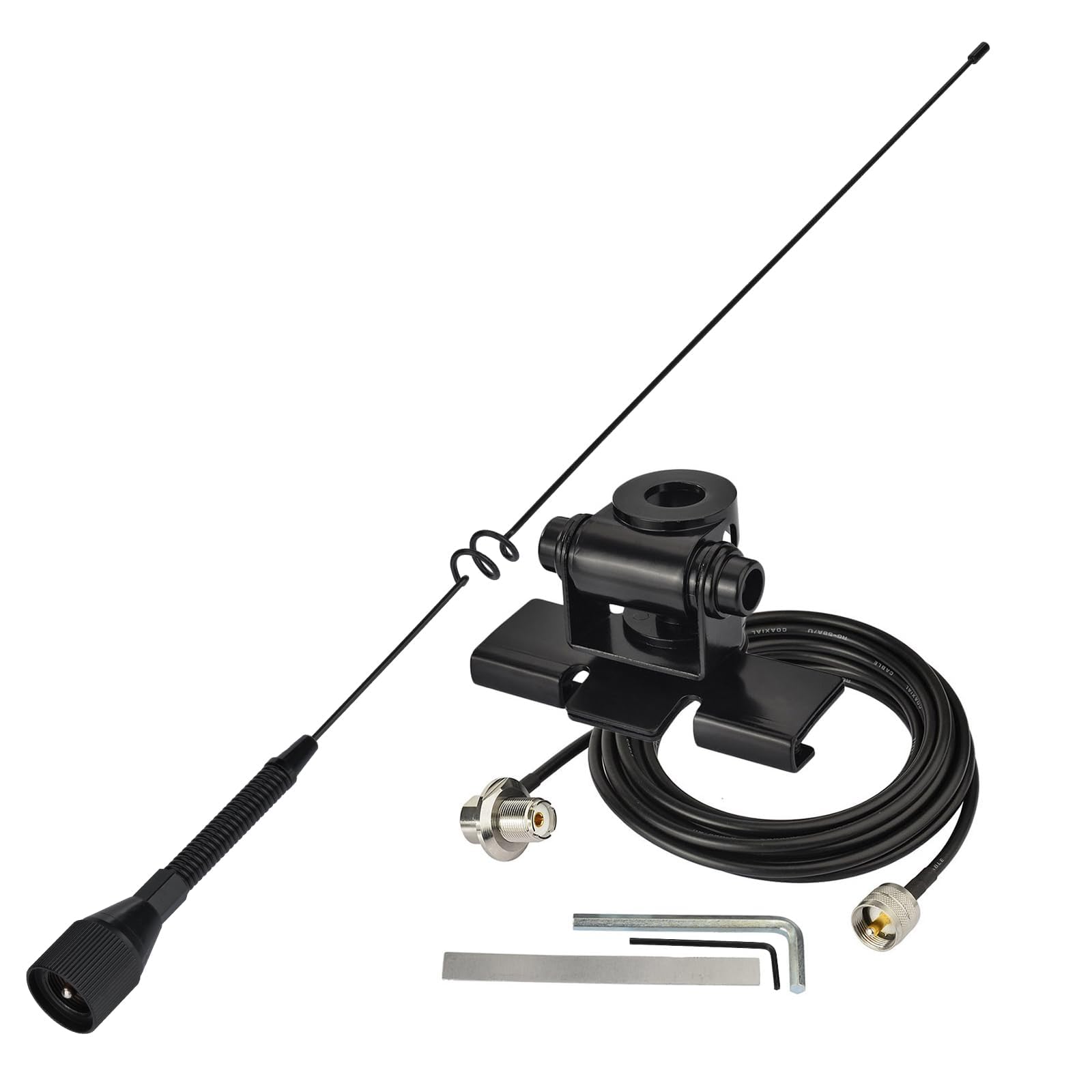 Bingfu Antena Radio Móvil VHF UHF Banda Dual (136-174 MHz y 400-460 MHz), 53cm, con Soporte para Radioaficionado y Conector PL259, Cable de 5m para Radios Bidireccionales y Dispositivos de Amateur