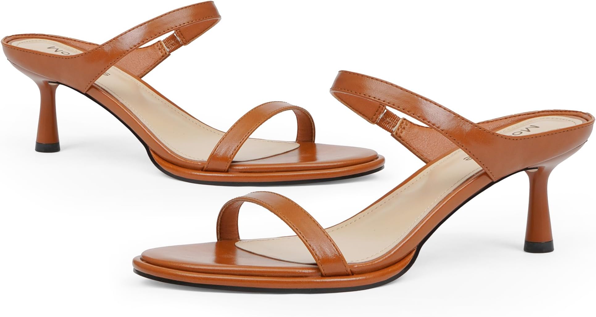 Modatope Two Strap Heeled Sandals for Women Kitten Heel Rounded Toe Heels Women Slip on Open Toe Sandals