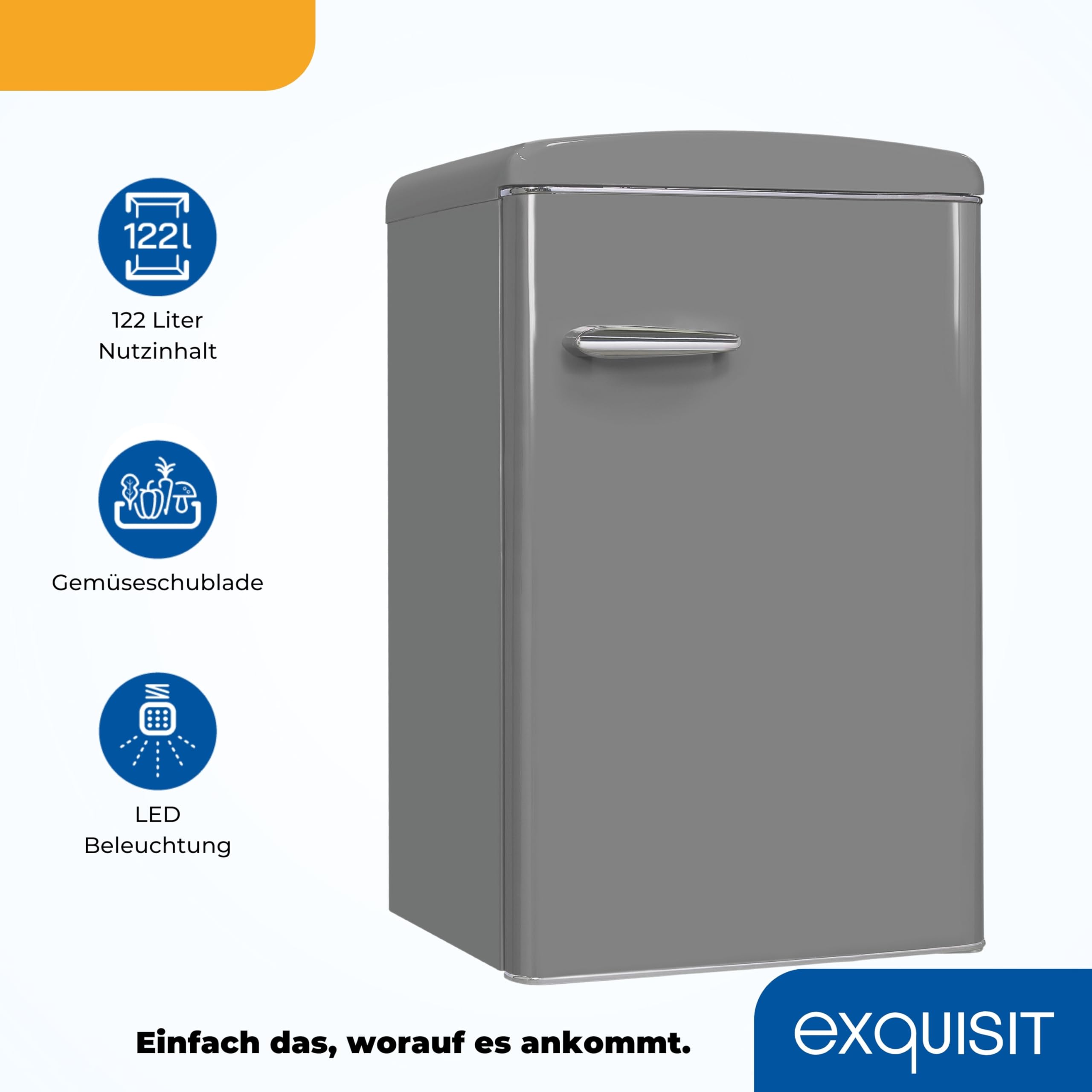 Exquisit Retro-Kühlschrank 122 l - Kühler ohne Gefrierfach - Grau - E