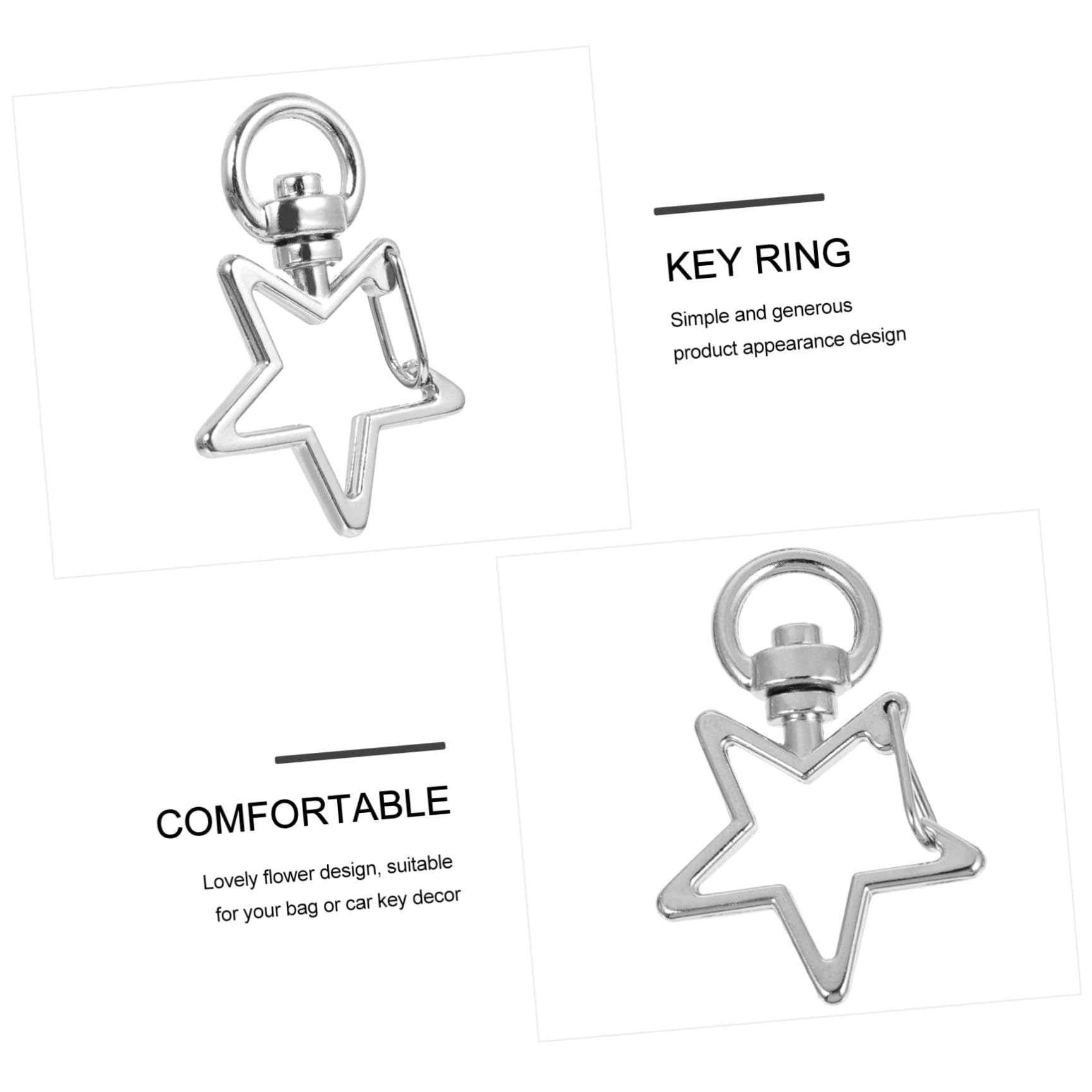 Gadpiparty 40 Pezzi Chiusure Portachiavi Forma di Stella in Lega Argento con Gancio Snap e Base Girevole 360° Facilitano Decorazione Borse e Artigianato