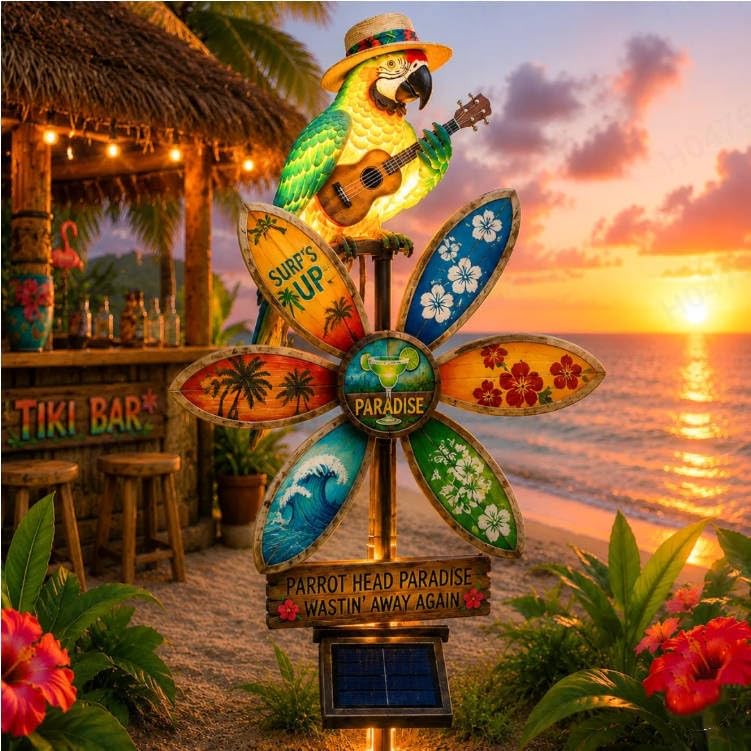 Solar Powered Parrot Garden Light, Waterproof Patio LED Flickering Landscape Stake Lamp for Yard Pathway Patio Lawn Decor (C04)