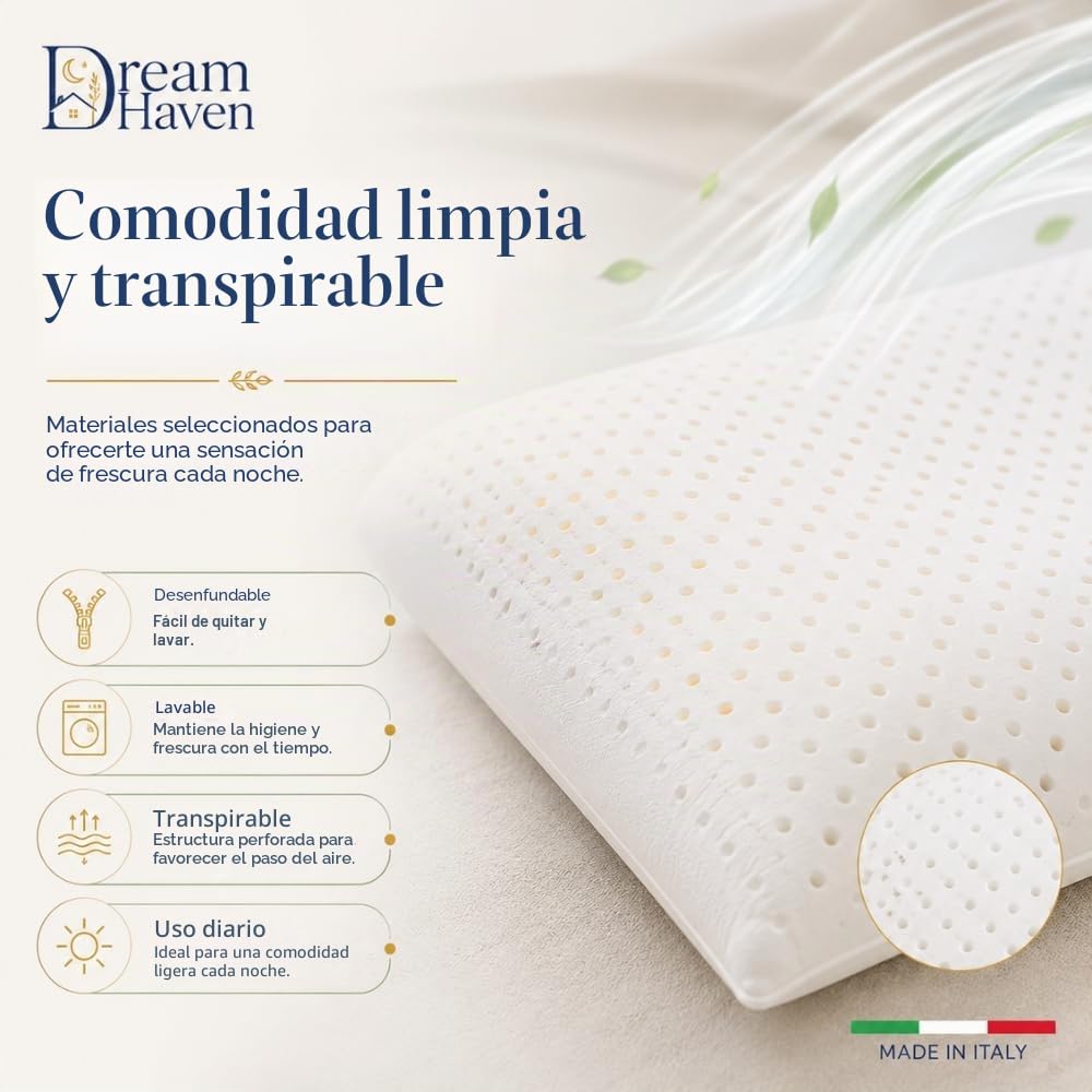 DREAM HAVEN Almohada Cervical baja (8 cm) de espuma viscoelástica, hipoalergénica, antiácaros