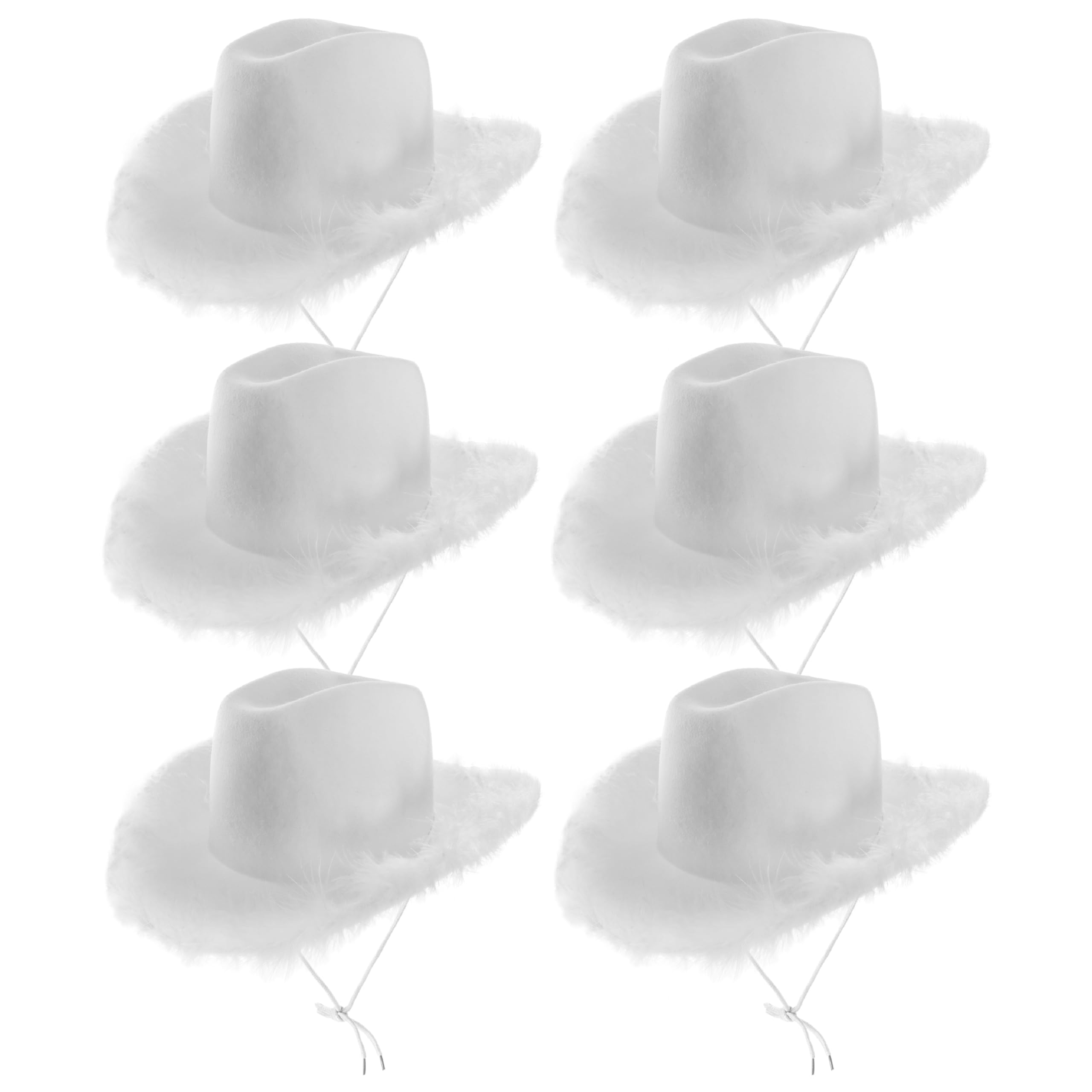 Adults Marabou Cowgirl Hat - Pack of 6 - White Felt Cowboy Hat with Marabou Trim - Adults Fluffy Trim Cowgirl Hat Western Party Hen Party Fancy Dress Accessory โ image 1