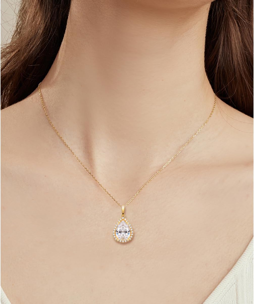 GULICX Crystal Jewelry Set for Women, Teardrop Statement Necklace and Sterling Silver Dangling Earrings Set, Wedding Prom Party Jewelry for Mother Bride Bridesmaids - Image 4