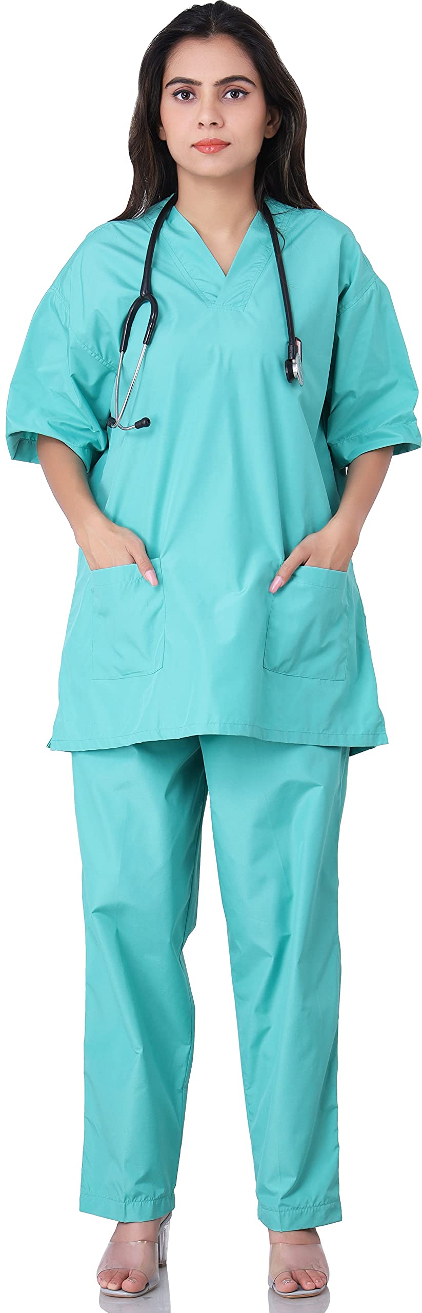 BADOLI COLLECTION Uniform Sarees Corp Womens Scrub Suit - Ideal for Hospitals, Doctors, Nurses, Dentists and Healthcare Professionals (Size-XL,Mint Green)