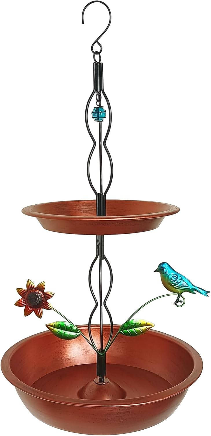 Bird Bath for Outside, 25" Tall Hanging Copper Metal Birdbath Bird