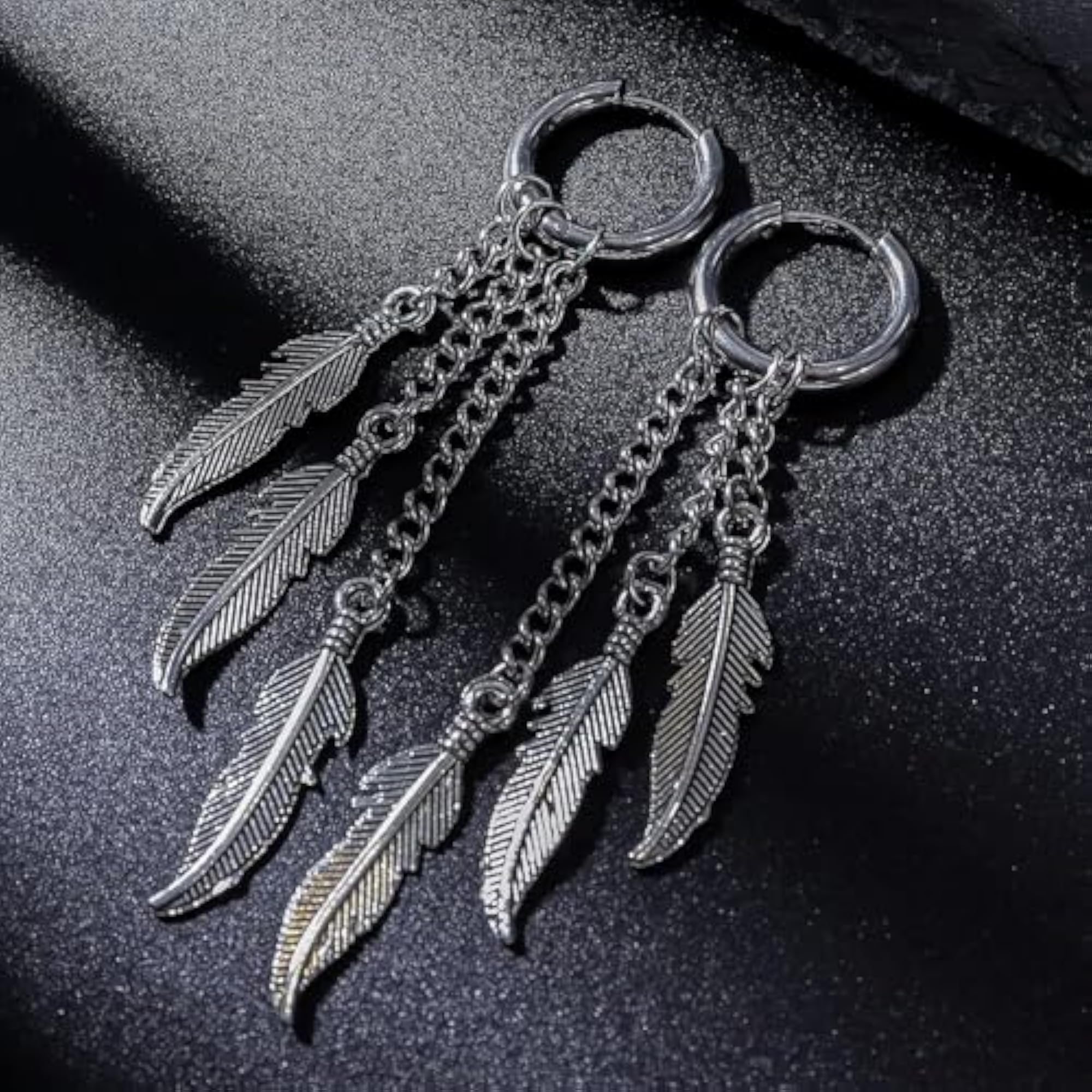 Silver Plated 'Urban Wing Legacy' Feather Hoop Dangle Earrings