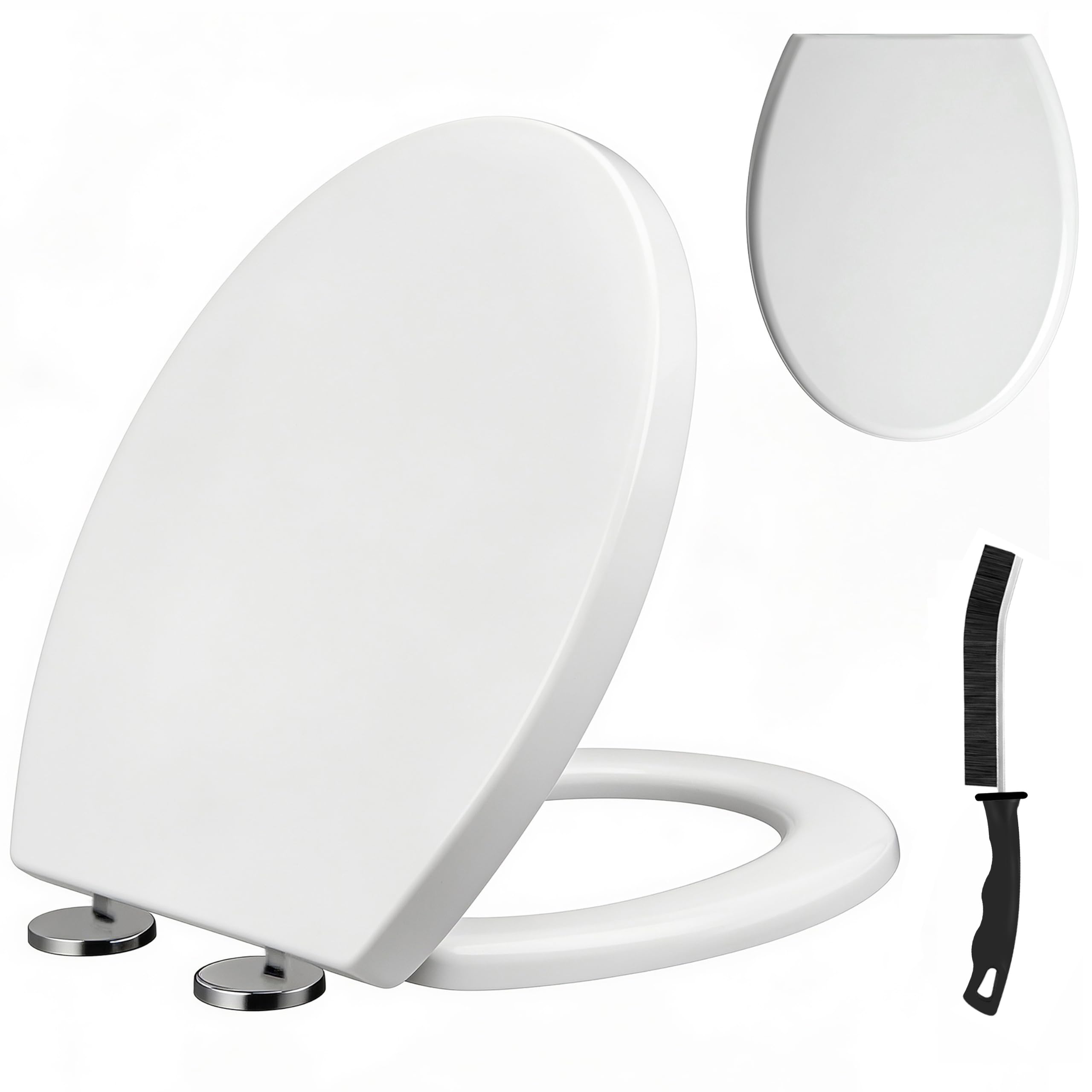Crystals Soft Close Toilet Seat White – Quick Release for Easy Cleaning, Universal Oval WC Seat, Adjustable Top Fix Hinges, Anti-Slam, Fits Most Standard UK Toilets