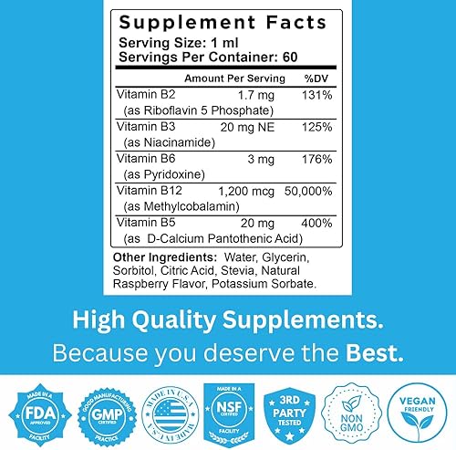 Miniatura 2 de Suplemento líquido de vitamina B B12 Plus - Suplemento vitamínico del complejo B - Suministro de 2 meses - Suplemento de apoyo energético - Vegano -