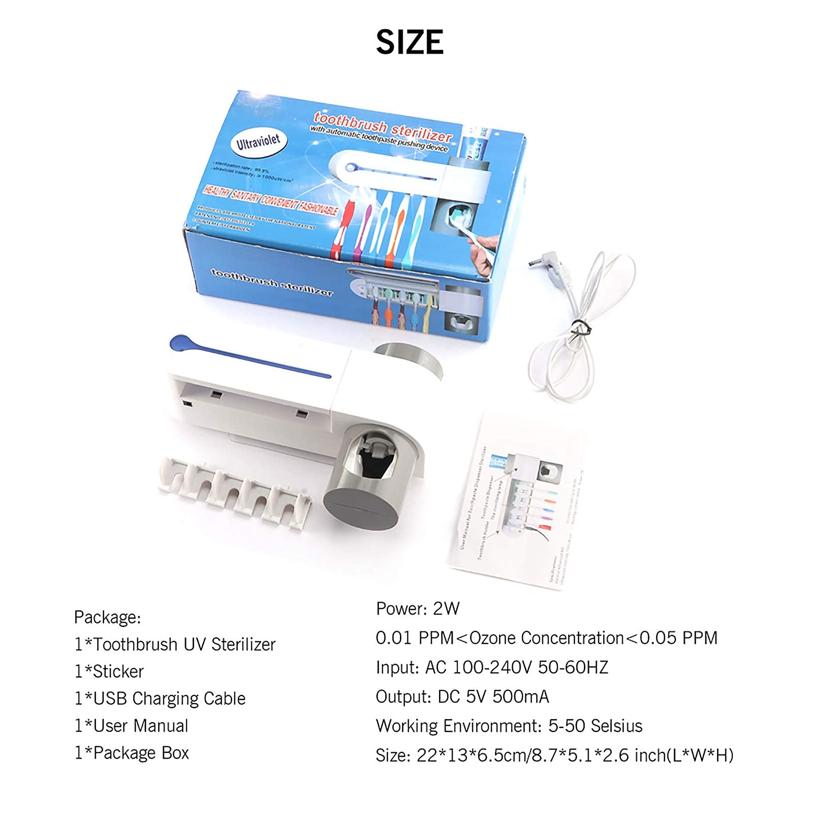 OurLeeme Soporte para cepillos de Dientes, esterilización con Cepillo de Dientes UV Soporte de Secado Dispensador automático de Pasta de Dientes Alimentación USB para 5 cepillos de Dientes