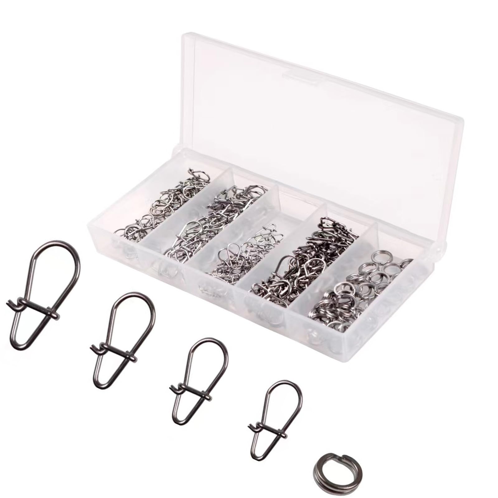 160pcs Mini Fishing Duo-Lock Snap, Snap Fishing Connector Quick Change Safe Lock Freshwater Saltwater Fishing Tackle Accessories and 40pcs Fishing Split Rings
