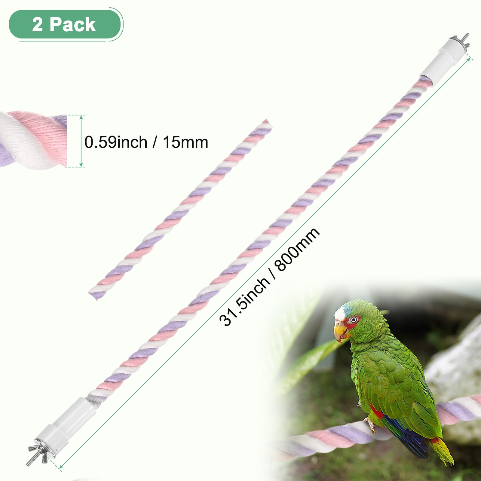M METERXITY 2-Pack Rope Perches for Bird Cages 31.5 in Length Comfort Grip Flexible Rope Perch Beak & Paw Grinding for Parrots/Cockatiels/Parakeets - Image 3
