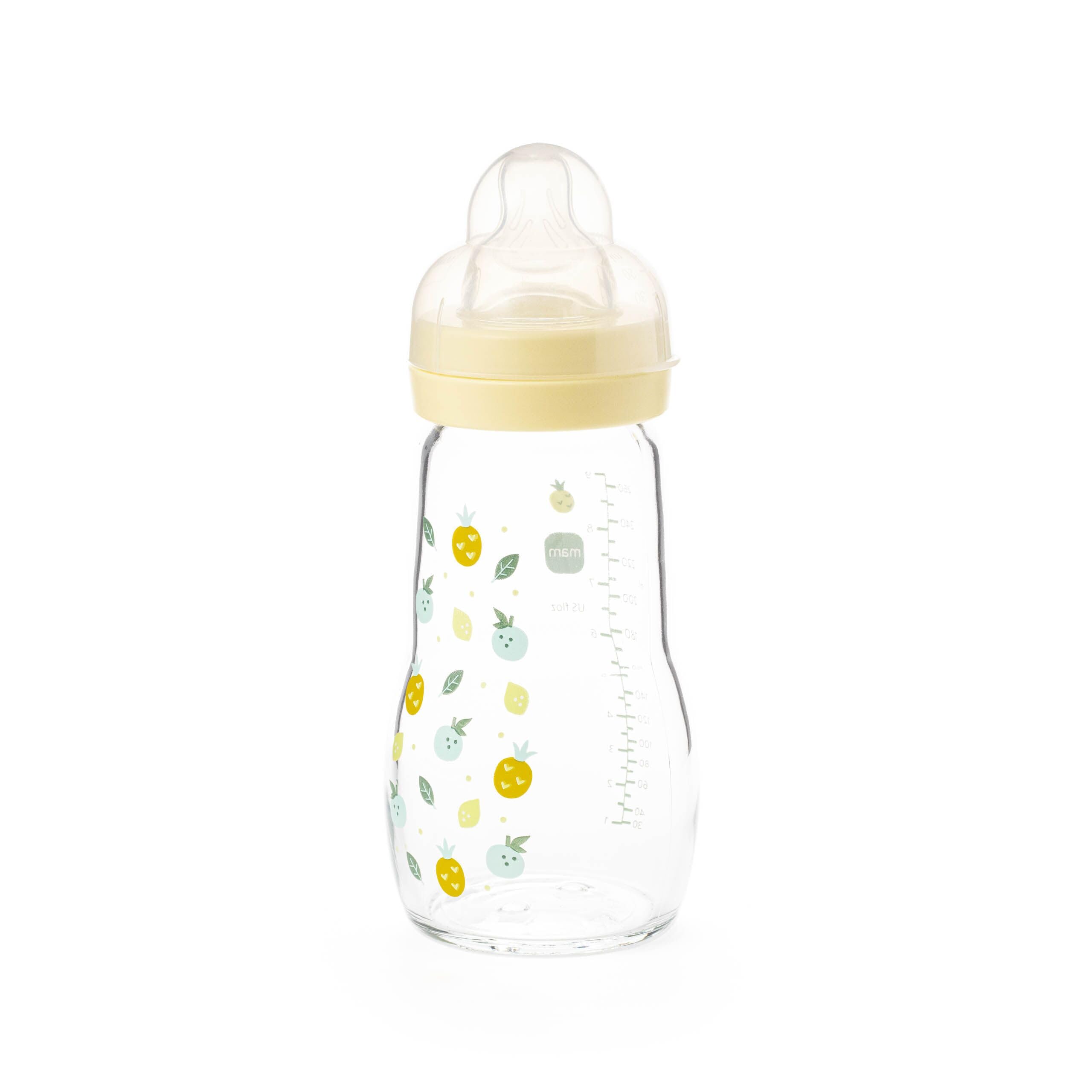 MAM Glass Bottle, 1x 260ml, with SkinSoft Silicone Teat, White