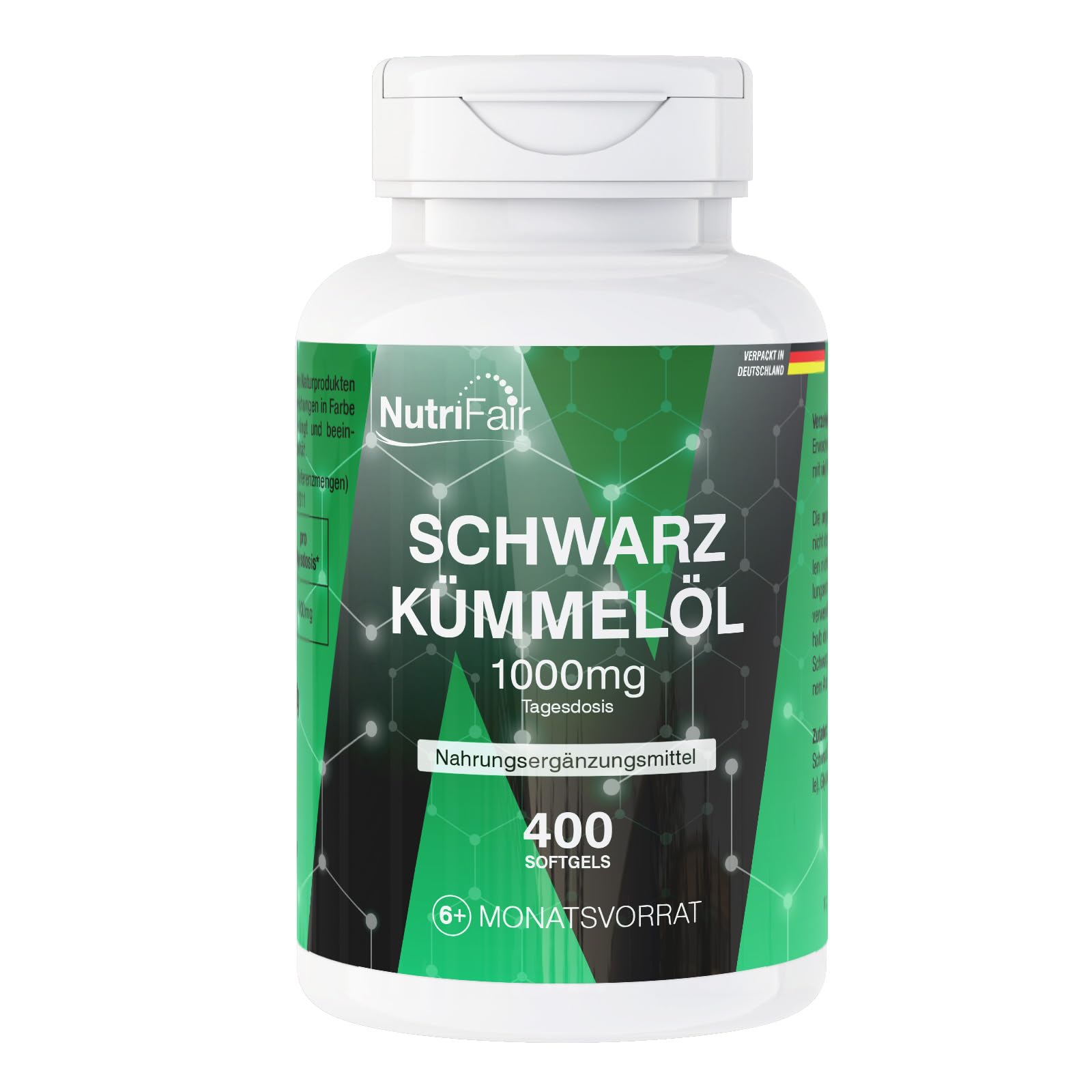 Schwarzkümmelöl 1000mg - 400 Softgels - schluckfreundlich - kaltgepresst - original Nigella sativa - 1000mg Tagesdosis - Hochdosiert – Deutsche Produktion & Laborprüfung - NutriFair | Premium & Fair