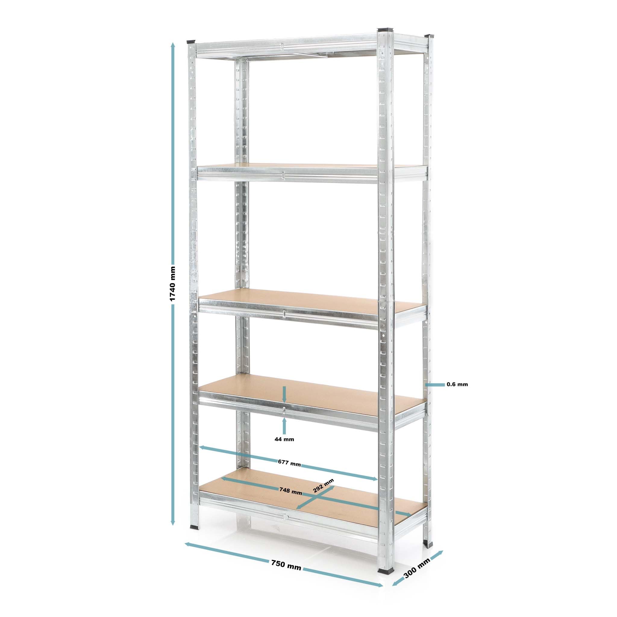 Wiltec 2x Regał magazynowy z ocynkowanej stali 75 x 30 x 174 cm, regał garażowy do 875 kg z montażem bez narzędzi, regał do piwnicy i magazynu