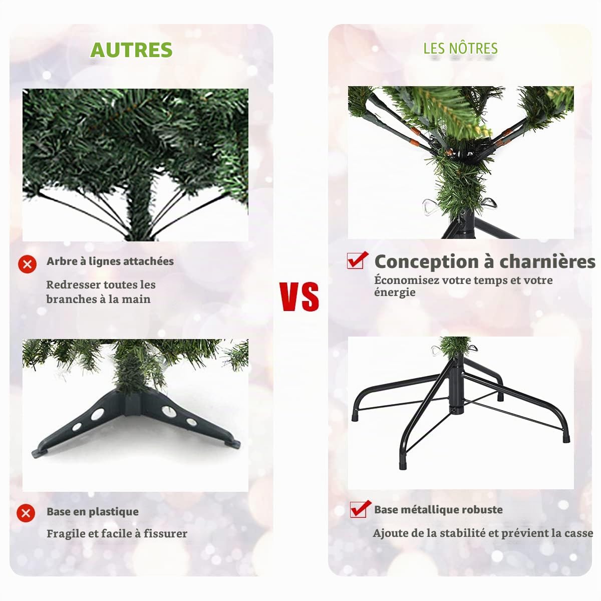 LIFEZEAL Sapin de Noël Artificiel 180 CM à Charnière Léger avec Base Métallique, Arbre de Noël avec 1250 Branches, Sapin de Noël Naturel Décoratf de Fête pour Maison ou Bureau