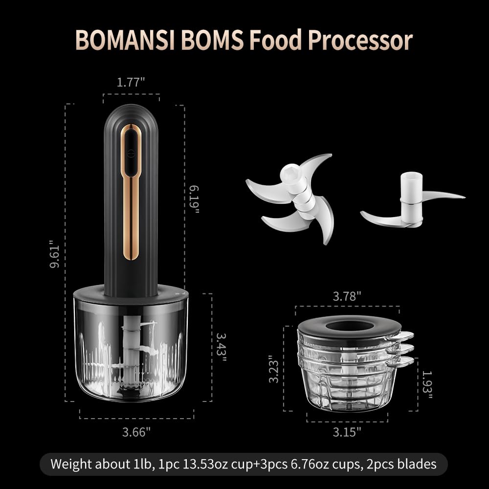 Mini procesador eléctrico de alimentos, procesador de alimentos portátil USB de 4 tazas, picador de ajo, para cortar en cubitos, picar y hacer puré, negro 3