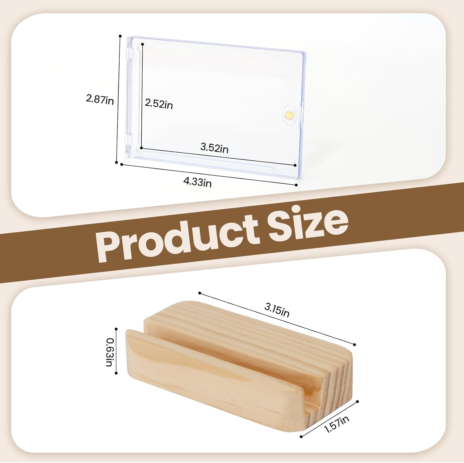 4Pack Magnetic Card Holder for Trading Card - Baseball Card Holders with 4 Wooden Stands, 35pt Plastic Hard Card Sleeves Holder, Card Display Protector Case & Stand Fit for YuGiOh, MTG and Sport Cards