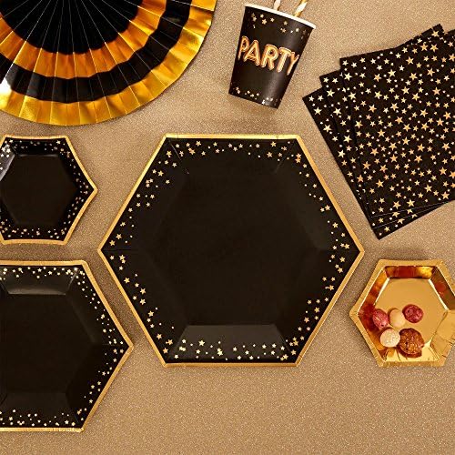 Neviti 773161 Glitz and Glamour Paper Plates, Black/Gold, Large